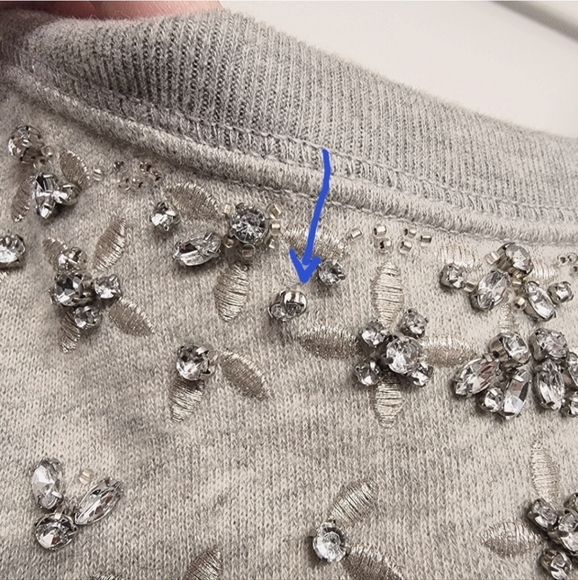 Abercrombie & Fitch Hollister Crew Soft Grey Sweatshirt with Small Rhinestones - Picture 6 of 6